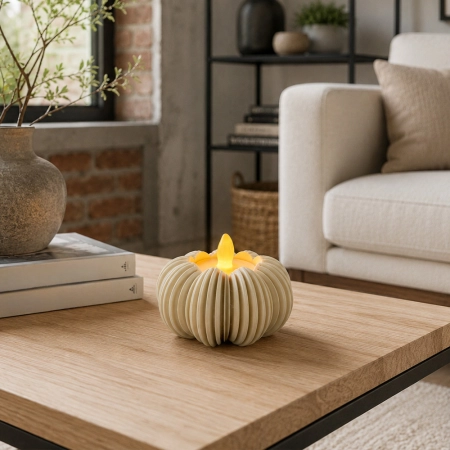 Ryflowana Dynia Świecznik Ozdoba Jesienna Do Domu LED Tealight